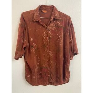 Tianello Vintage Terracotta 100% Rayon Button Down Shirt Size Medium
